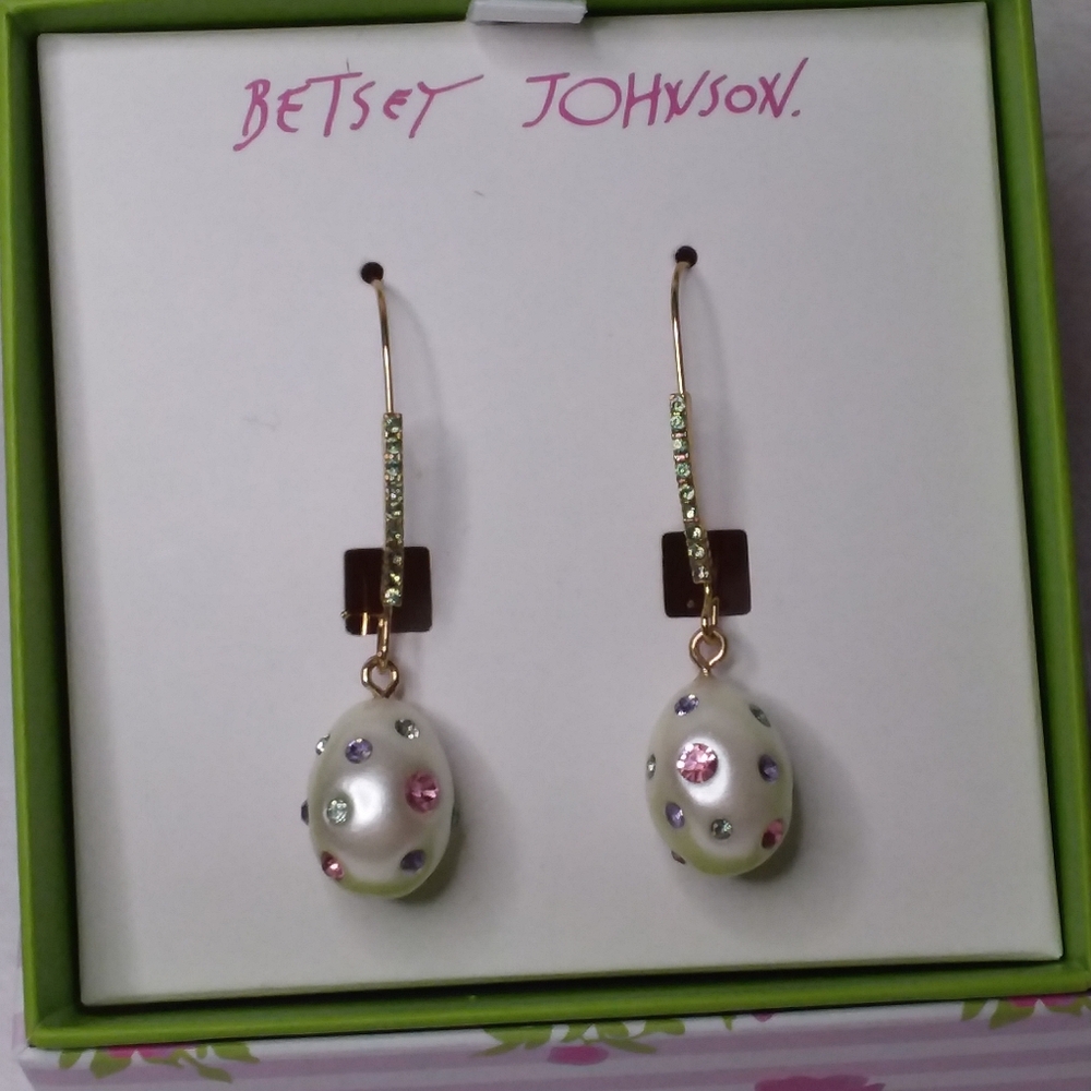 Dangle Pierce Earrings Multi-color Teardrop Egg Betsey Johnson